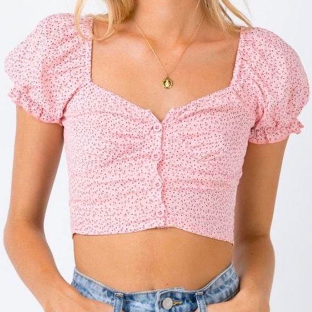 Princess Polly Puff Sleeve Pink Abe Crop Top